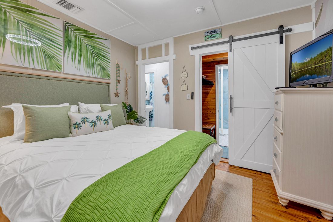 Palm Room queen bedroom at Butterfly House Islamorada