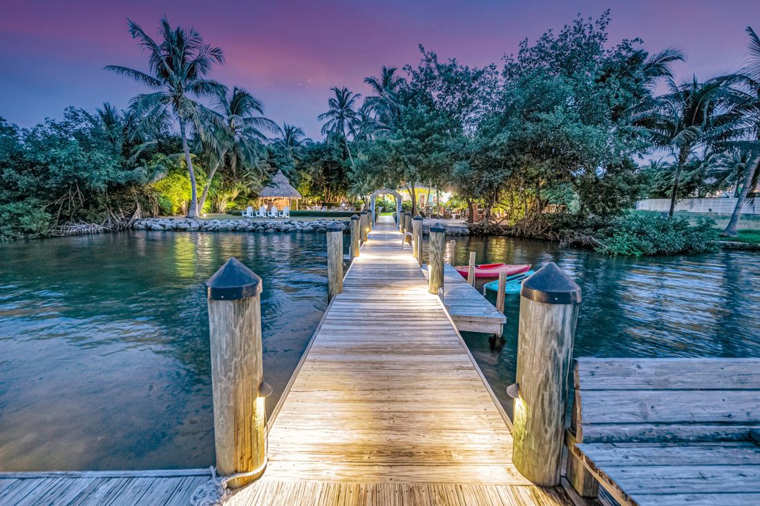 Twilight Waterfront and Dock at Butterfly House Islamorada